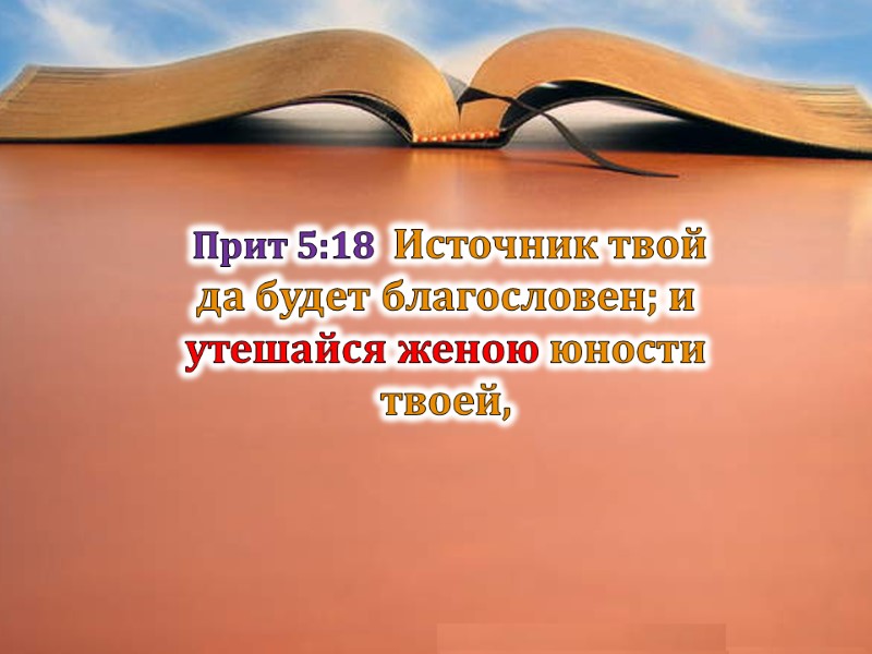 Прит 5:18  Источник твой да будет благословен; и утешайся женою юности твоей,
